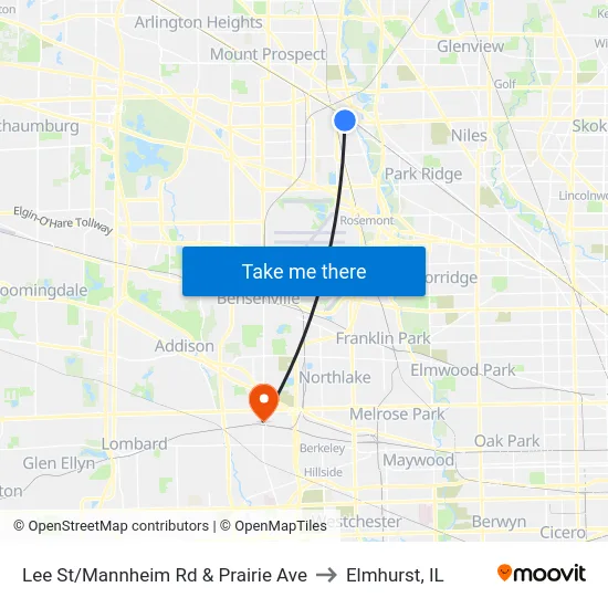 Lee St/Mannheim Rd & Prairie Ave to Elmhurst, IL map