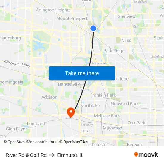 River Rd & Golf Rd to Elmhurst, IL map