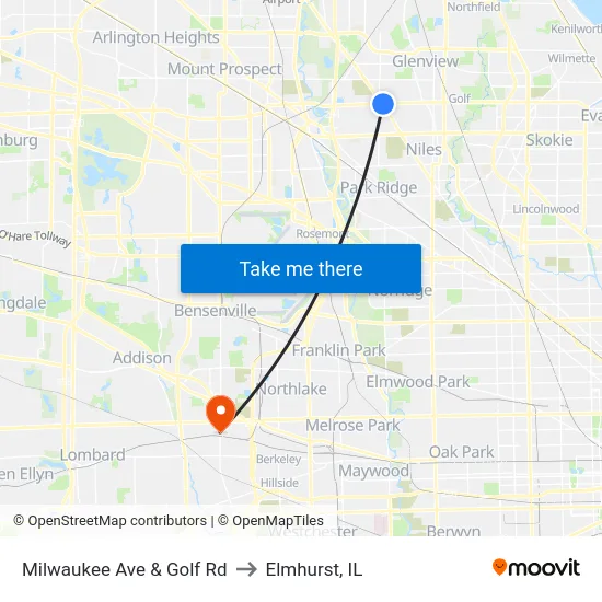Milwaukee Ave & Golf Rd to Elmhurst, IL map
