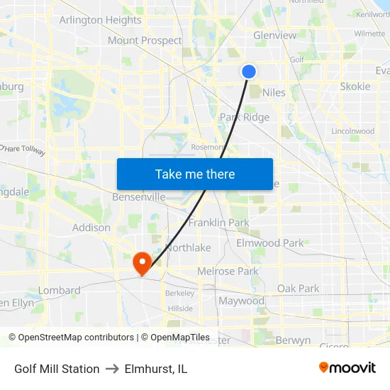 Golf Mill Station to Elmhurst, IL map