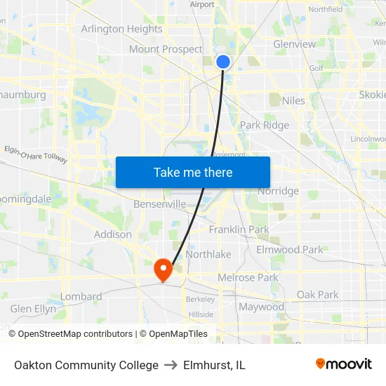 Oakton Community College to Elmhurst, IL map