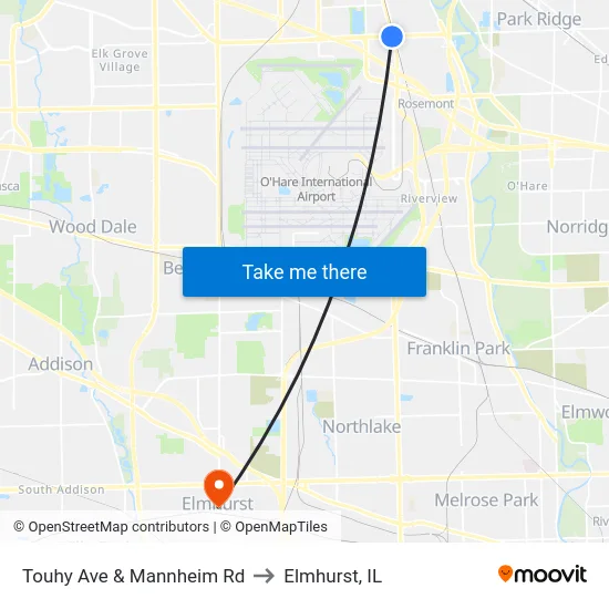 Touhy Ave & Mannheim Rd to Elmhurst, IL map