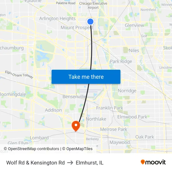 Wolf Rd & Kensington Rd to Elmhurst, IL map