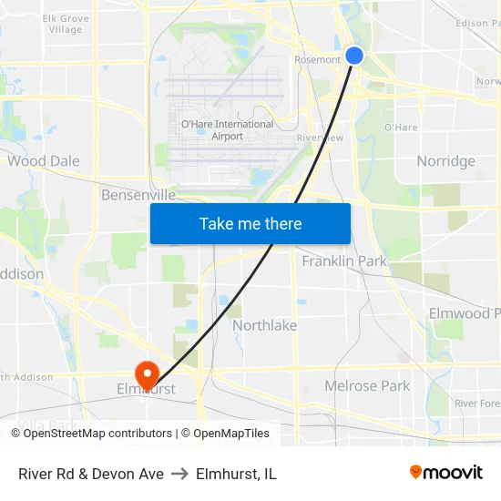 River Rd & Devon Ave to Elmhurst, IL map