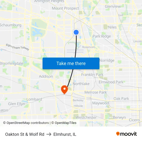 Oakton St & Wolf Rd to Elmhurst, IL map