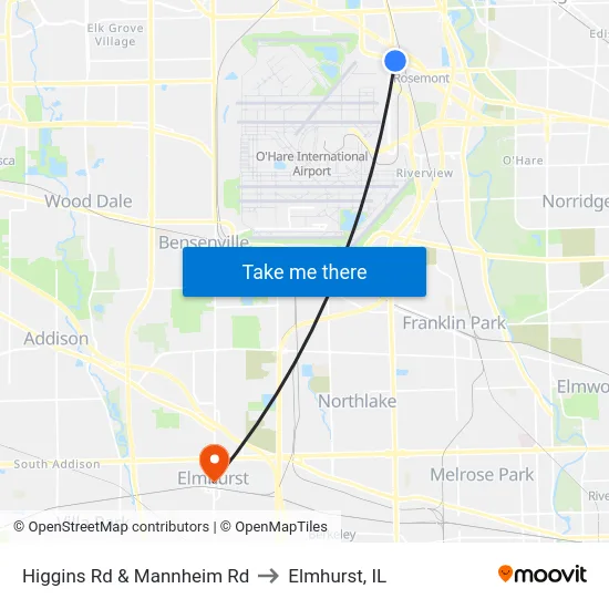 Higgins Rd & Mannheim Rd to Elmhurst, IL map