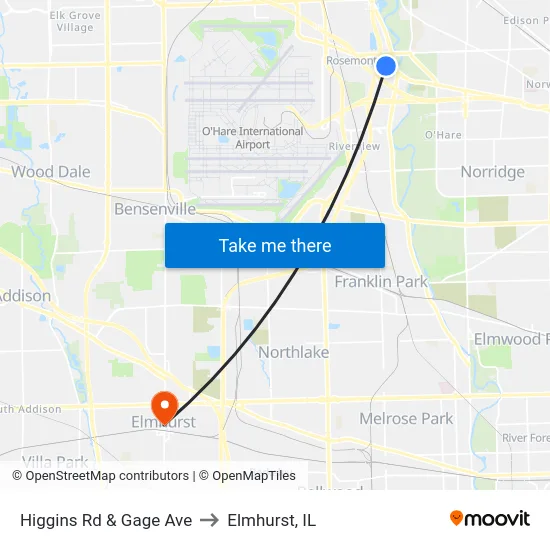 Higgins Rd & Gage Ave to Elmhurst, IL map