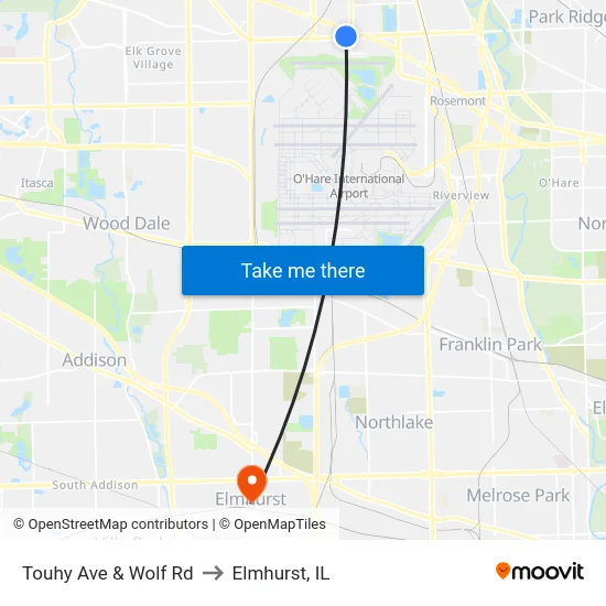 Touhy Ave & Wolf Rd to Elmhurst, IL map