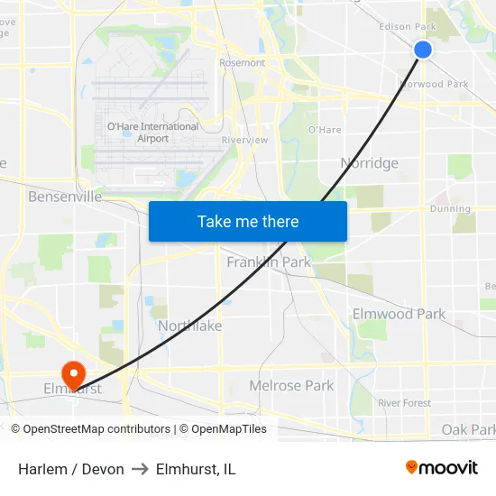 Harlem / Devon to Elmhurst, IL map