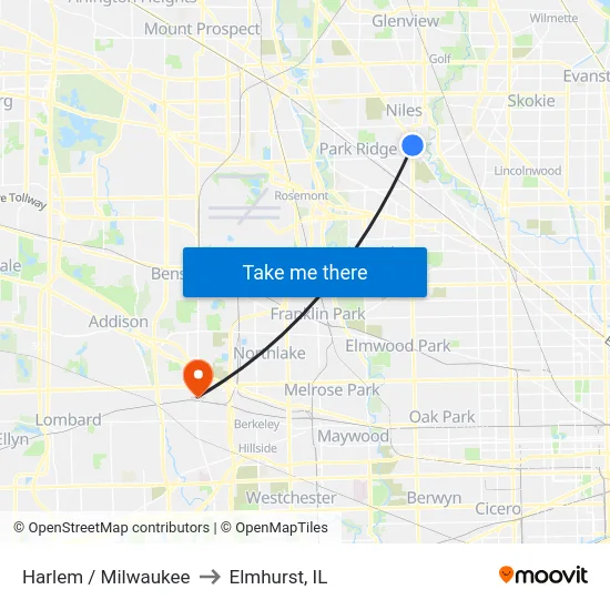 Harlem / Milwaukee to Elmhurst, IL map