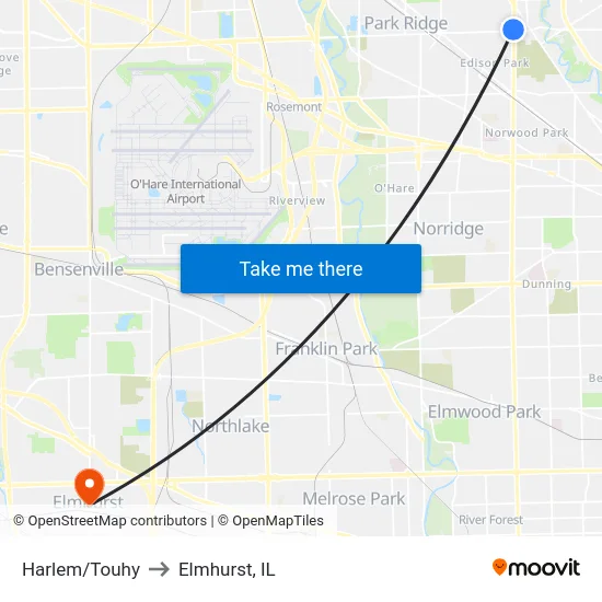 Harlem/Touhy to Elmhurst, IL map