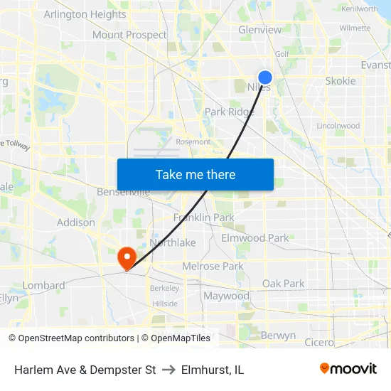 Harlem Ave & Dempster St to Elmhurst, IL map