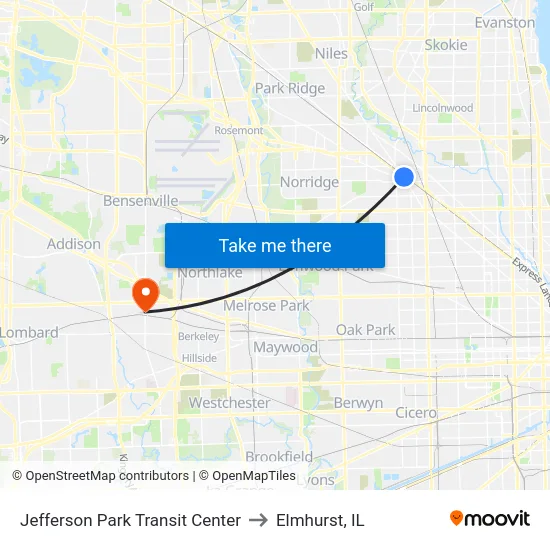 Jefferson Park Transit Center to Elmhurst, IL map