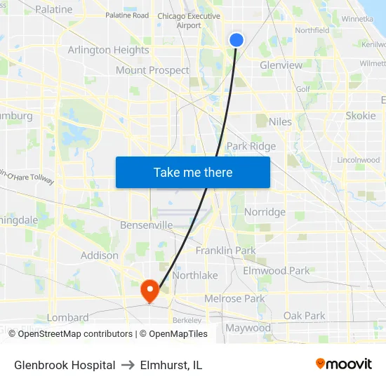 Glenbrook Hospital to Elmhurst, IL map