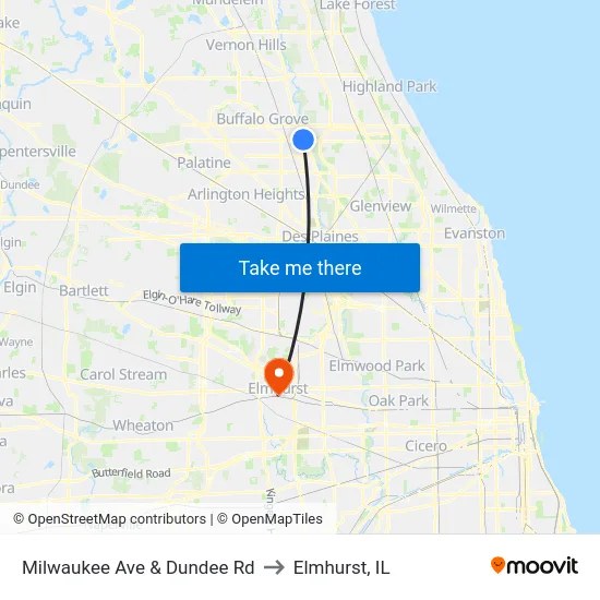 Milwaukee Ave & Dundee Rd to Elmhurst, IL map