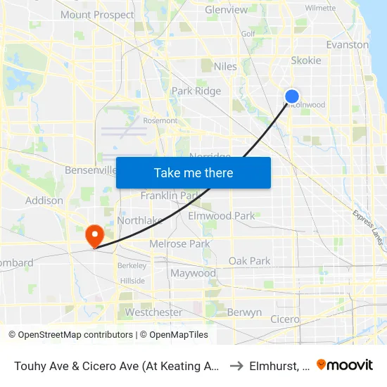 Touhy Ave & Cicero Ave (At Keating Ave) to Elmhurst, IL map