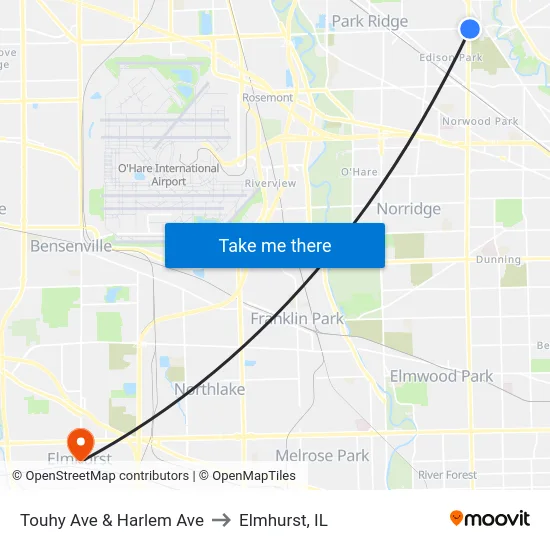 Touhy Ave & Harlem Ave to Elmhurst, IL map