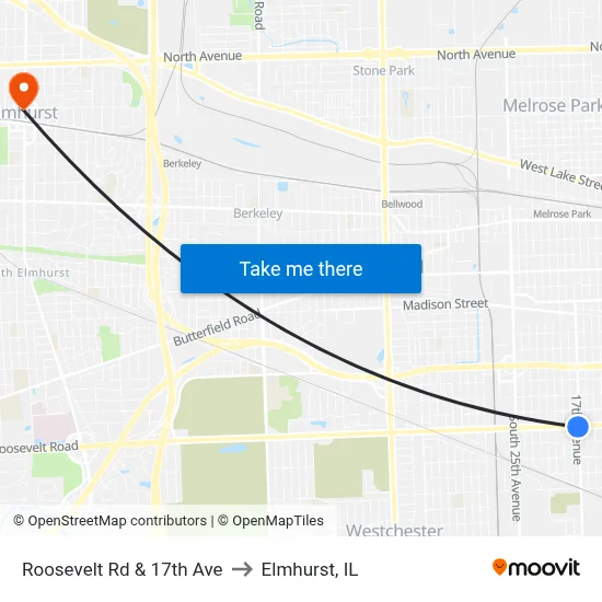 Roosevelt Rd & 17th Ave to Elmhurst, IL map