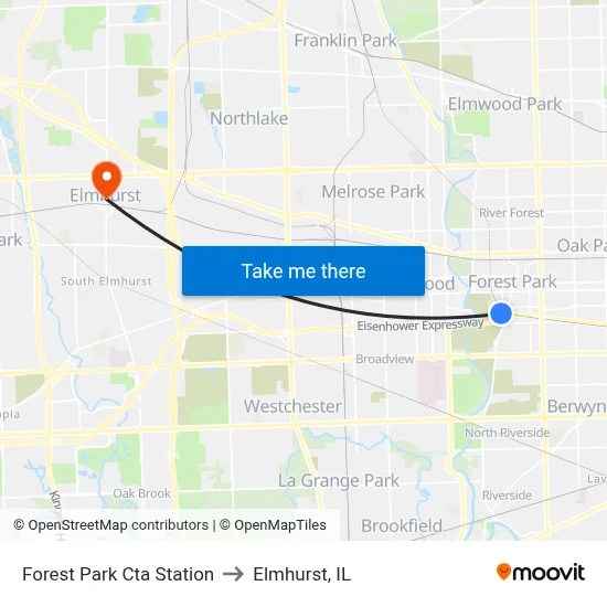 Forest Park Cta Station to Elmhurst, IL map