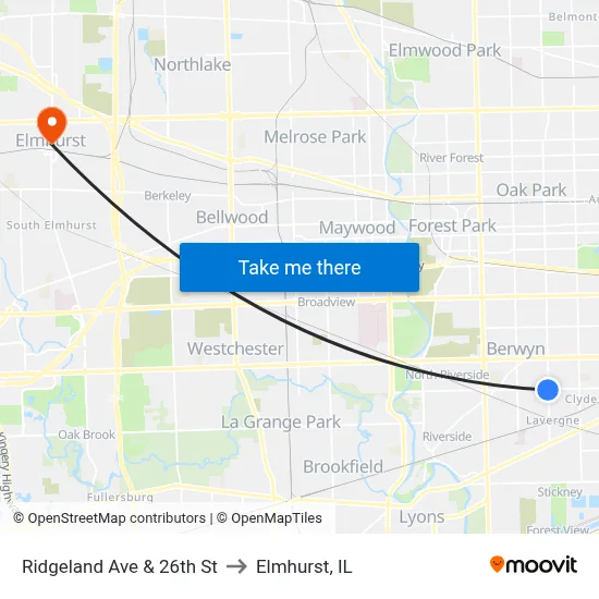 Ridgeland Ave & 26th St to Elmhurst, IL map