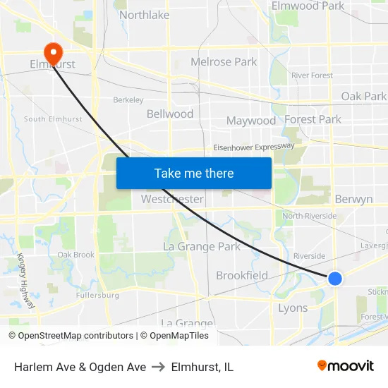 Harlem Ave & Ogden Ave to Elmhurst, IL map