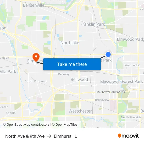 North Ave & 9th Ave to Elmhurst, IL map