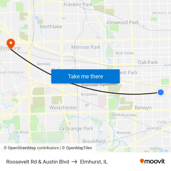 Roosevelt Rd & Austin Blvd to Elmhurst, IL map