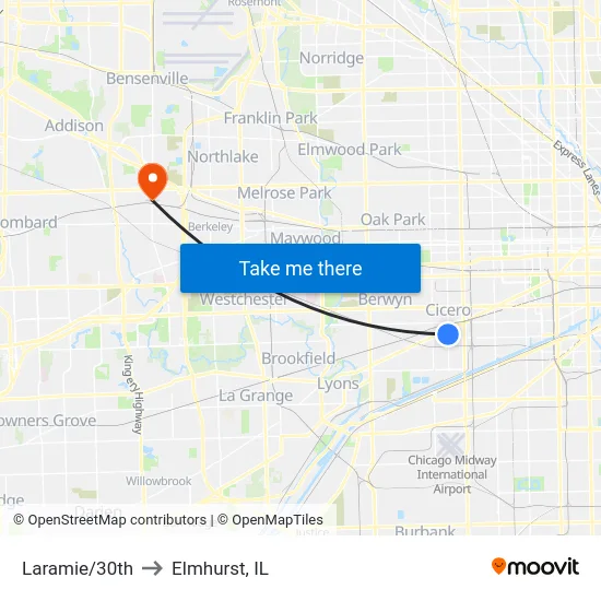 Laramie/30th to Elmhurst, IL map