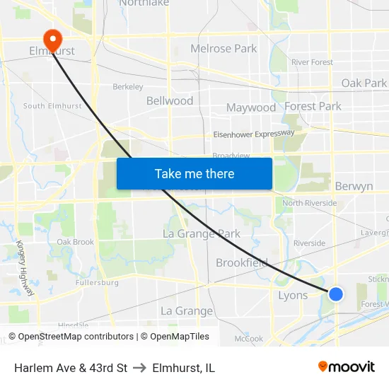 Harlem Ave & 43rd St to Elmhurst, IL map
