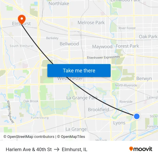 Harlem Ave & 40th St to Elmhurst, IL map