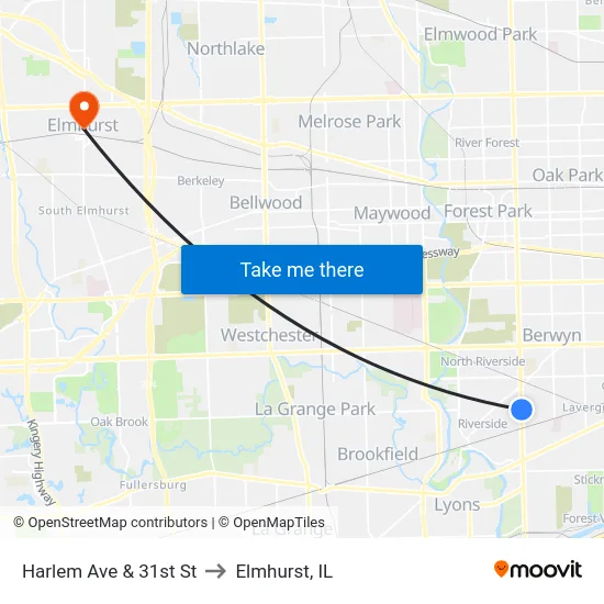 Harlem Ave & 31st St to Elmhurst, IL map