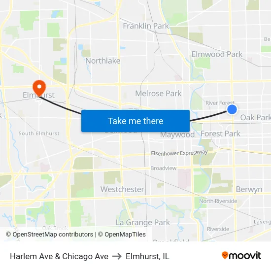 Harlem Ave & Chicago Ave to Elmhurst, IL map