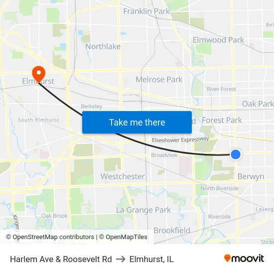 Harlem Ave & Roosevelt Rd to Elmhurst, IL map
