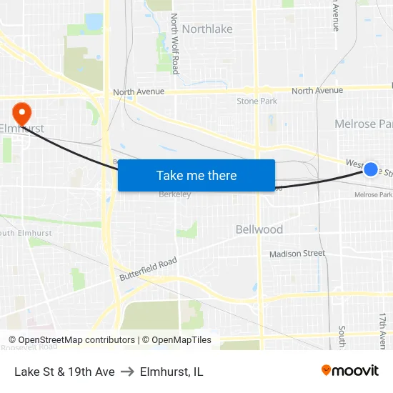 Lake St & 19th Ave to Elmhurst, IL map