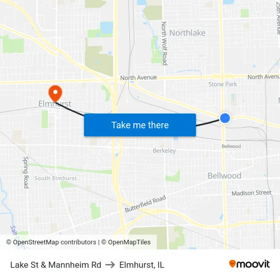 Lake St & Mannheim Rd to Elmhurst, IL map