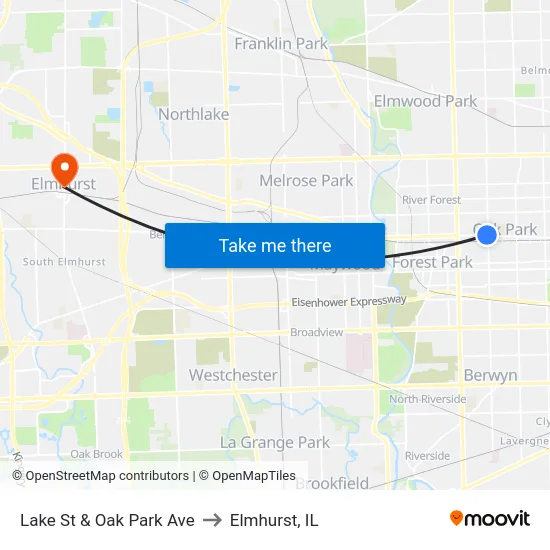 Lake St & Oak Park Ave to Elmhurst, IL map