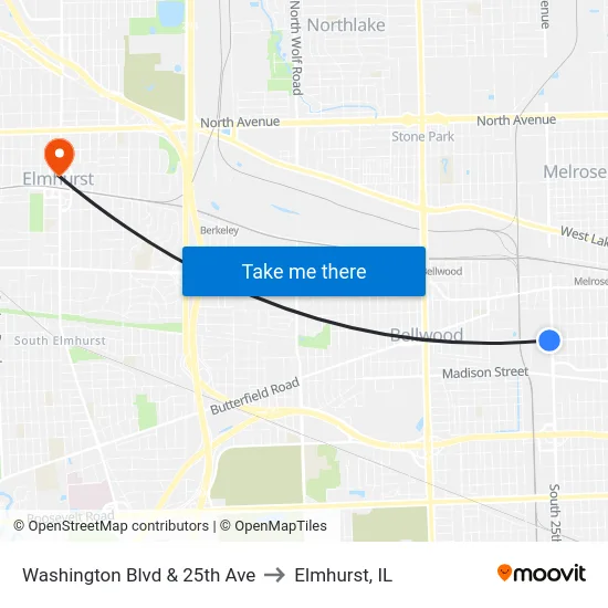 Washington Blvd & 25th Ave to Elmhurst, IL map