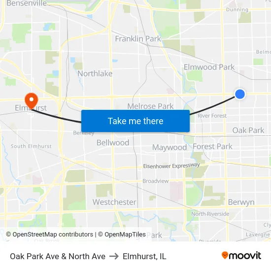 Oak Park Ave & North Ave to Elmhurst, IL map