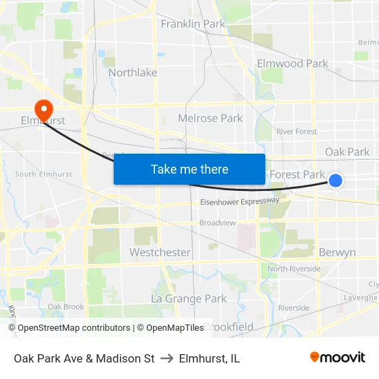 Oak Park Ave & Madison St to Elmhurst, IL map