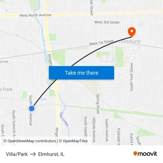 Villa/Park to Elmhurst, IL map