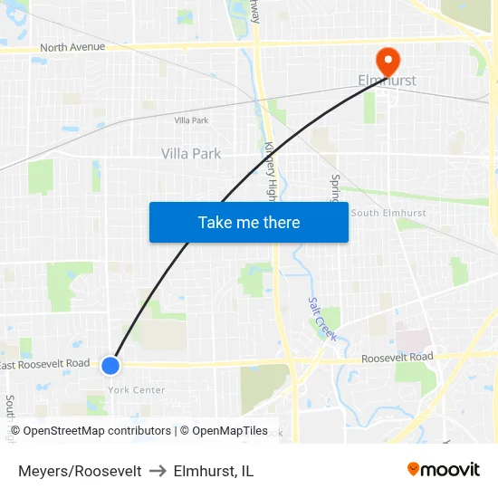 Meyers/Roosevelt to Elmhurst, IL map