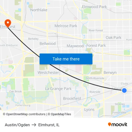 Austin/Ogden to Elmhurst, IL map