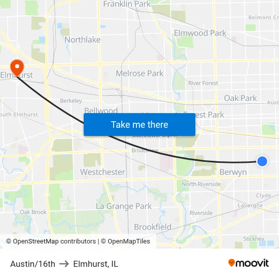 Austin/16th to Elmhurst, IL map