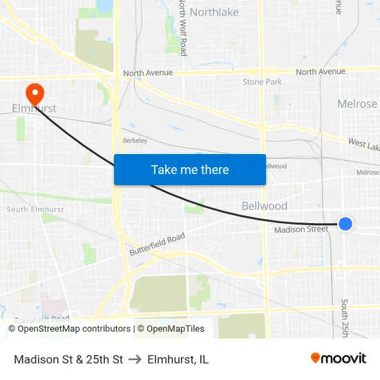 Madison St & 25th St to Elmhurst, IL map