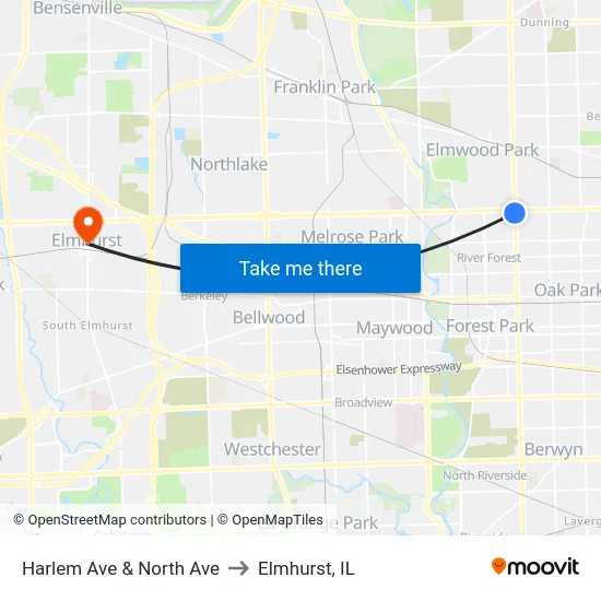 Harlem Ave & North Ave to Elmhurst, IL map