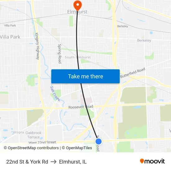 22nd St & York Rd to Elmhurst, IL map