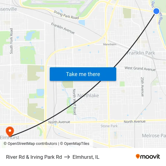 River Rd & Irving Park Rd to Elmhurst, IL map
