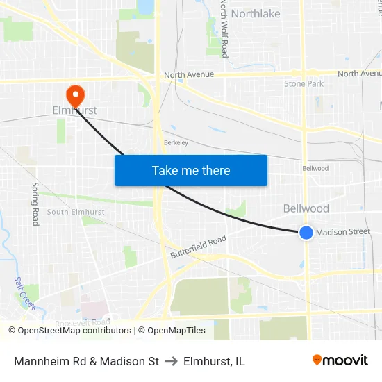 Mannheim Rd & Madison St to Elmhurst, IL map