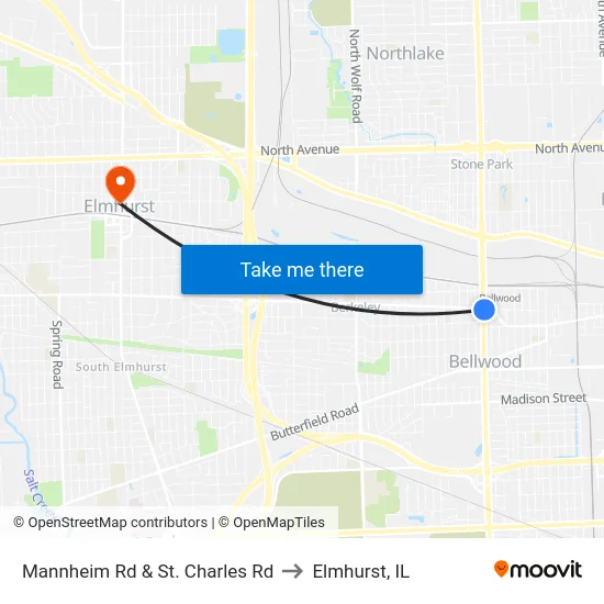 Mannheim Rd & St. Charles Rd to Elmhurst, IL map