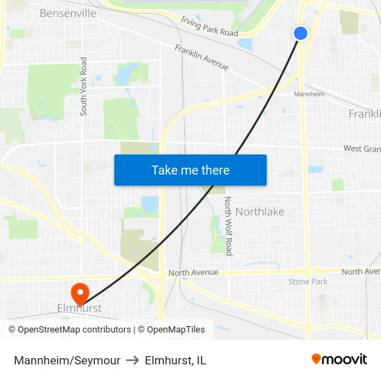 Mannheim/Seymour to Elmhurst, IL map
